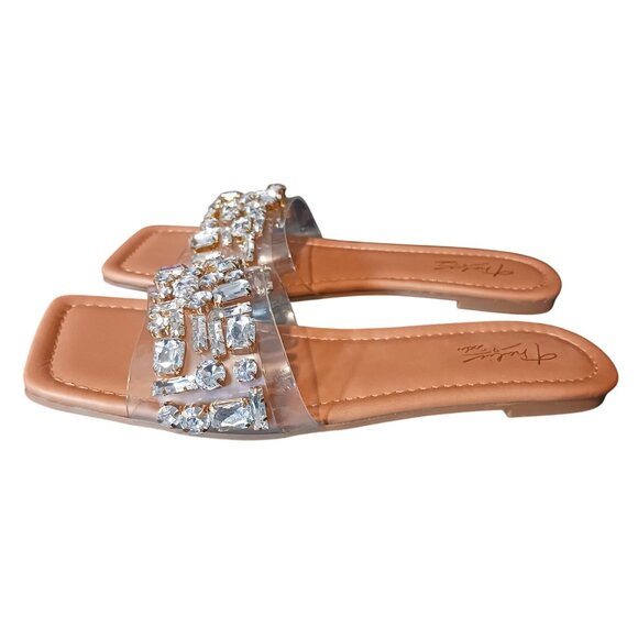 NEW Thalia Sodi Jillene Flat Slip On Slide Sandals Clear w/ Gemstone Accents 6.5 - Picture 7 of 11